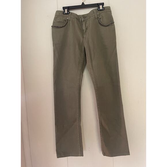 Zadig & Voltaire Green Studded Distressed London Grunge Straight Leg Jeans 25 - Picture 2 of 9